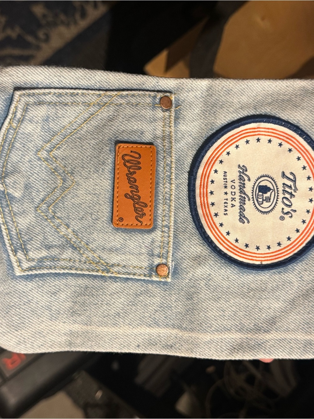 Wrangler Light Blue Straight Men's Jeans with Tito's Patch